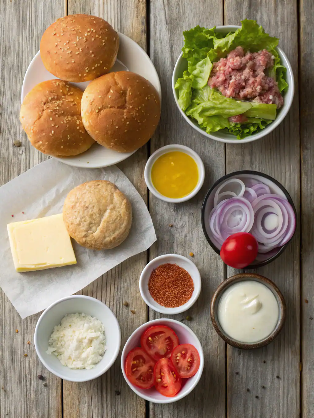 Ingredients for Cheddar Ranch Chicken Burgers