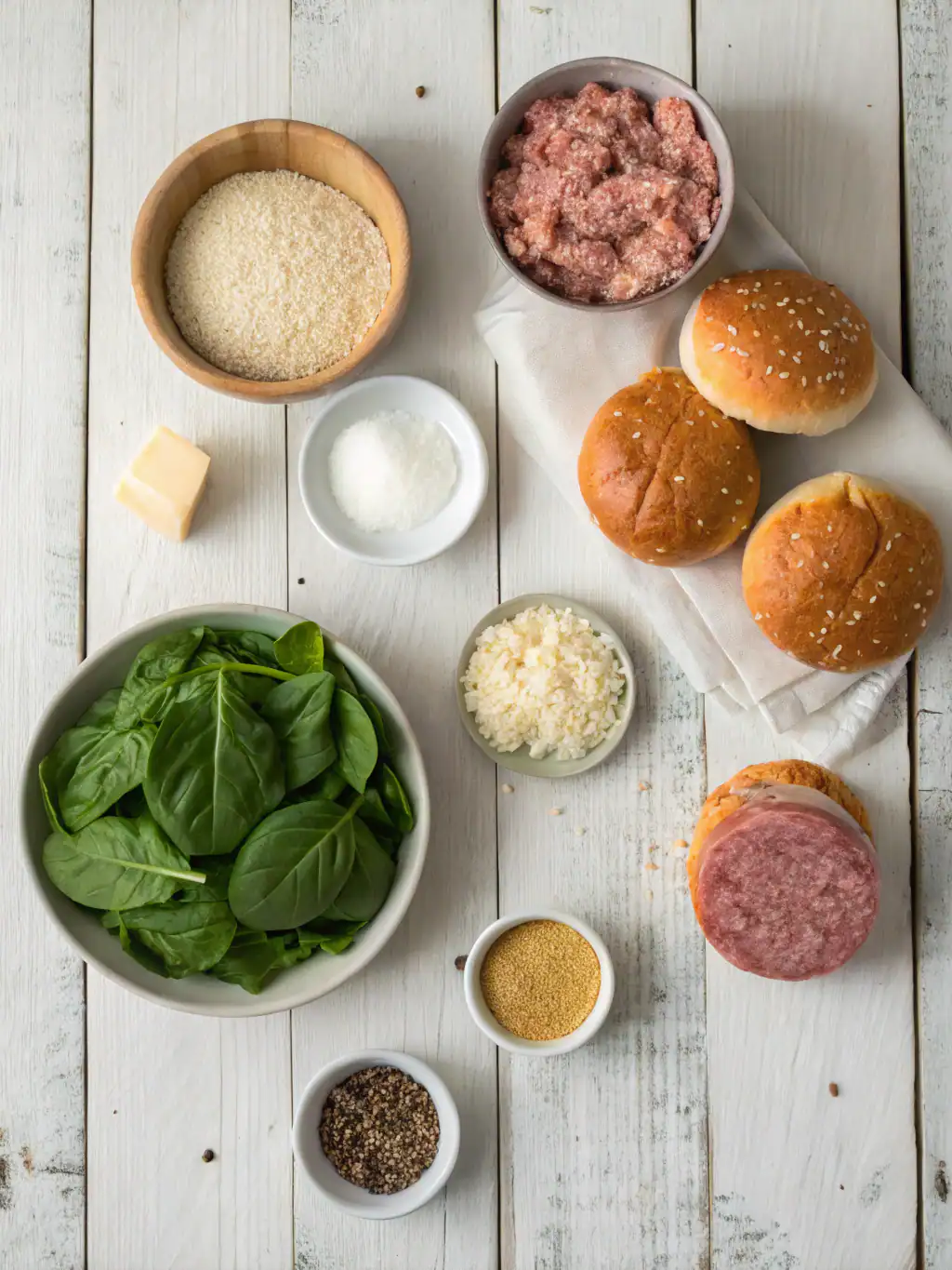 Ingredients for White Cheddar Spinach Chicken Burgers
