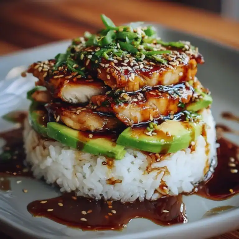 Chicken Avocado and Rice Stack Recipe - Fresh Glazed Meal