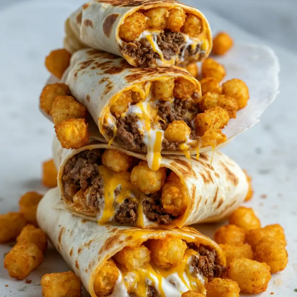 Potato Burritos with Ground Beef Recipe - Crispy Tater Tot Meal