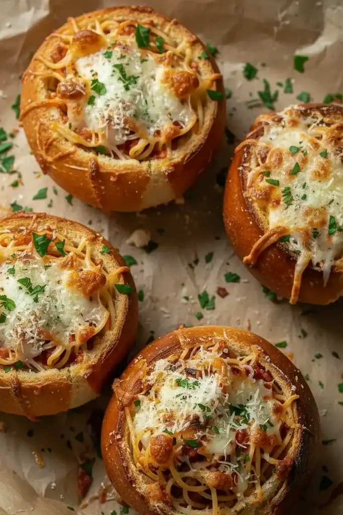 Spaghetti Garlic Bread Bowls Recipe