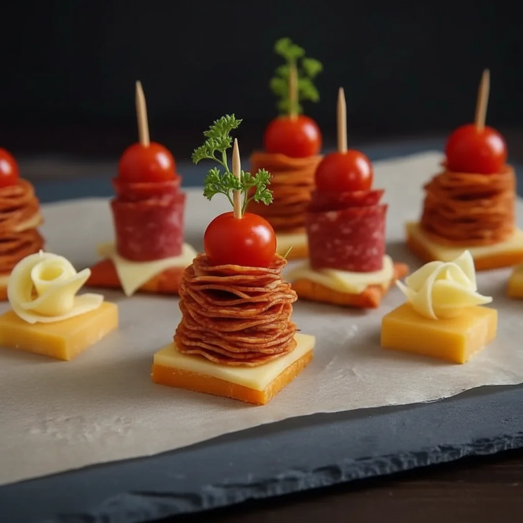 Quick Salami Cheese Tomato Snack