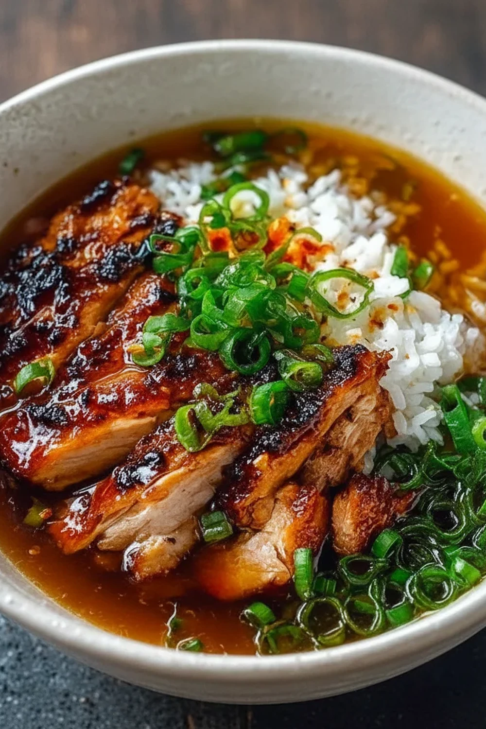 Caramelized Soy Chicken Garlic Ginger Broth Rice