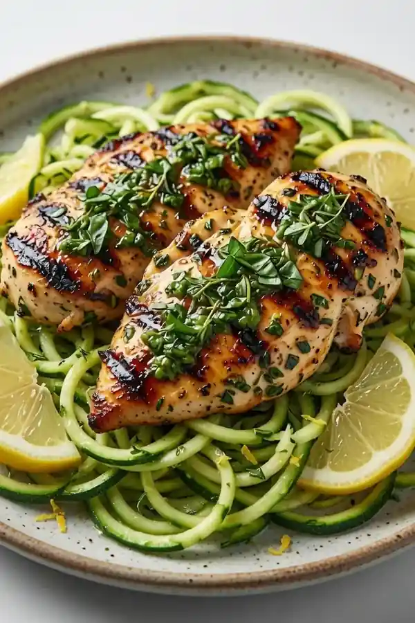 Lemon Herb Grilled Chicken with Zucchini Noodles